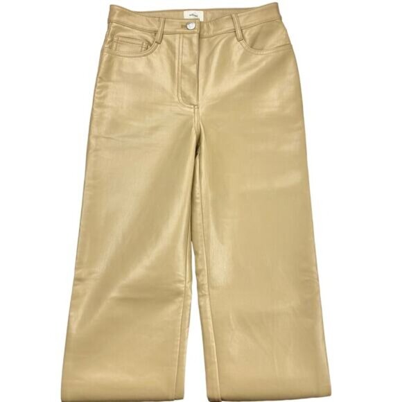 WILFRED Aritzia Melina High Waisted Vegan Leather Pants Sz 0 Flax Beige + Flaws - Picture 2 of 8